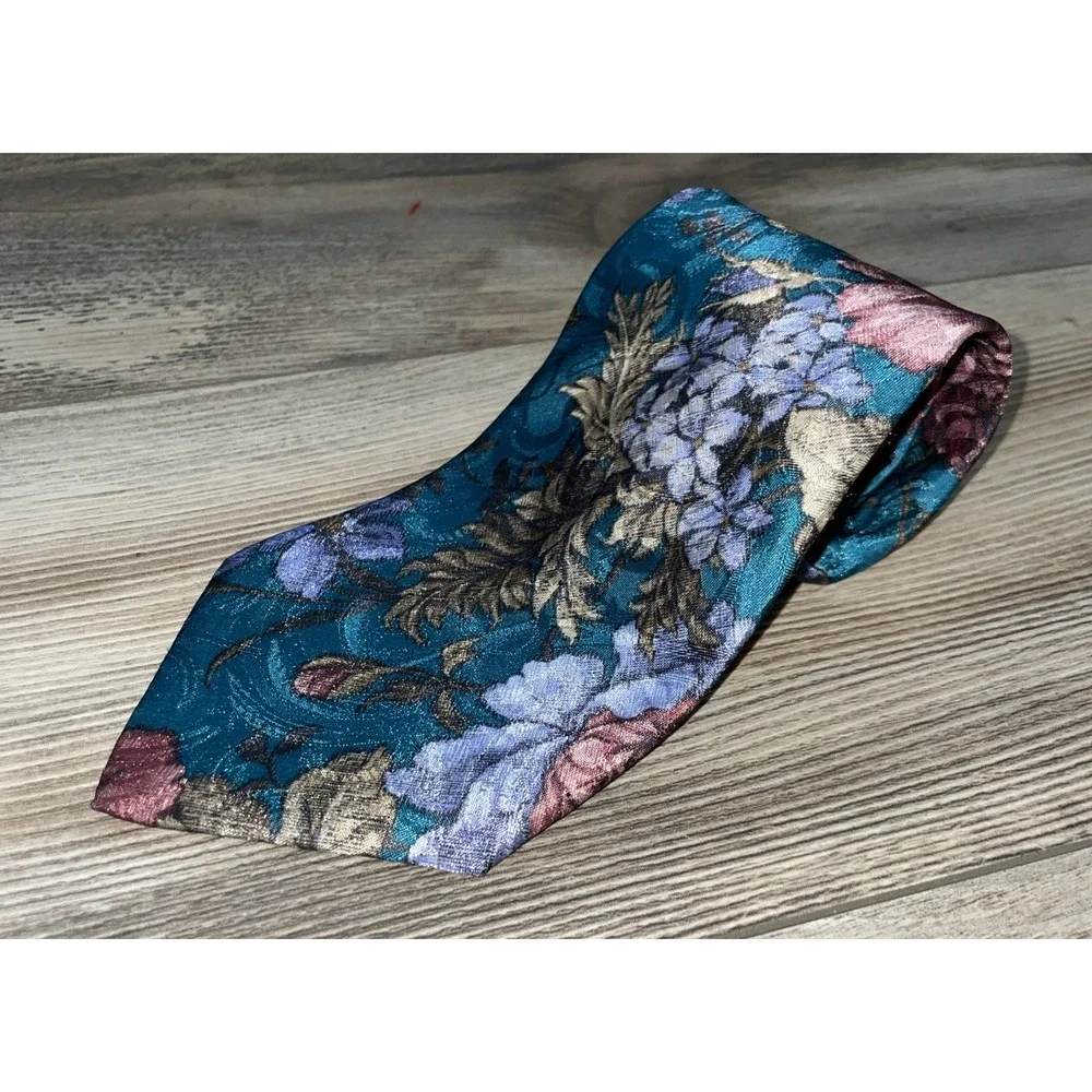 Vintage 90s Neck Tie Mens OLEG CASSIN Floral Art Designer Suit‎